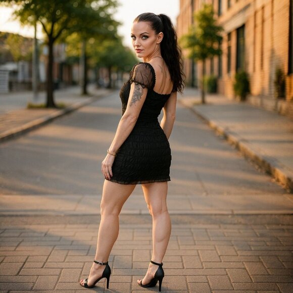 Motel Lenira Black Ruffled Mini Dress – Sheer Sleeves – Size M–NWT – Dolls Kill - Picture 4 of 4